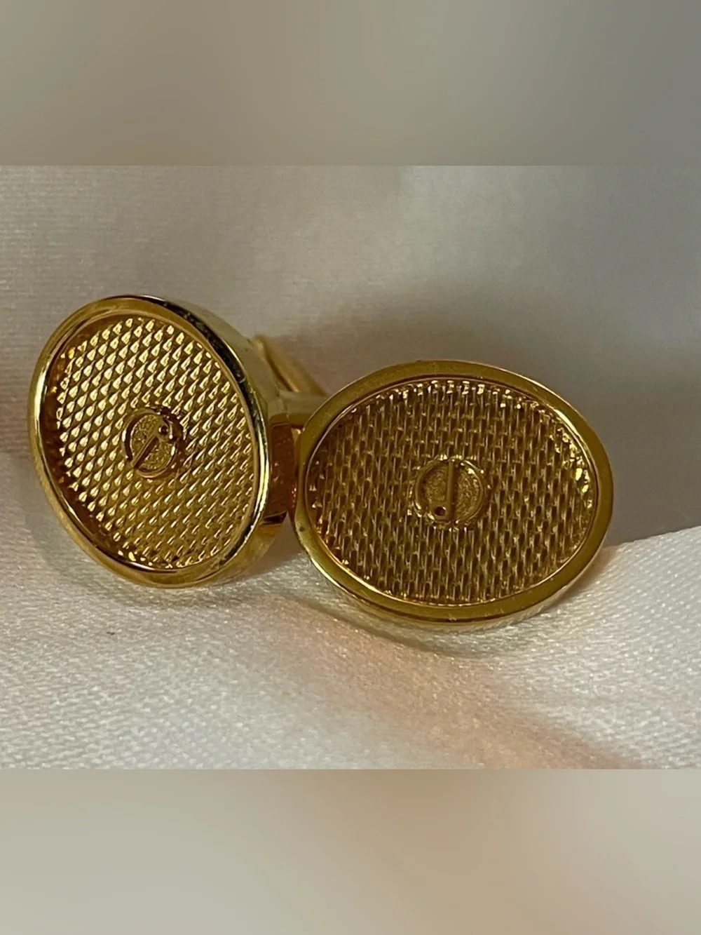 Authentic Alfred Dunhill Gold Plated Oval  Cufflinks with Logo Accent